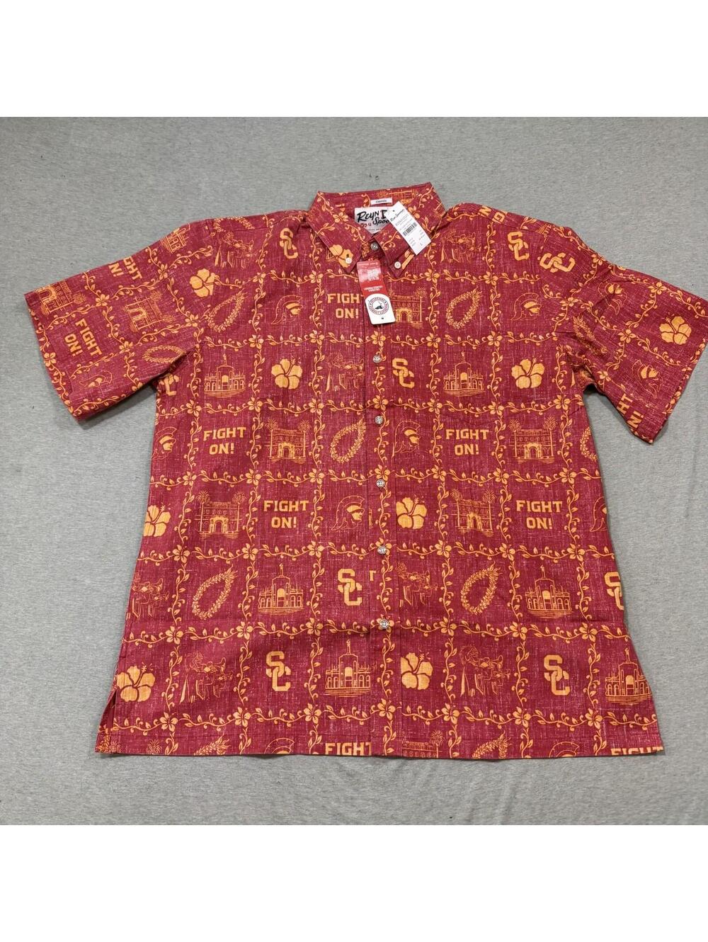 NEW Reyn Spooner USC Trojans Hawaiian Shirt Large Floral Aloha NCAA Cotton